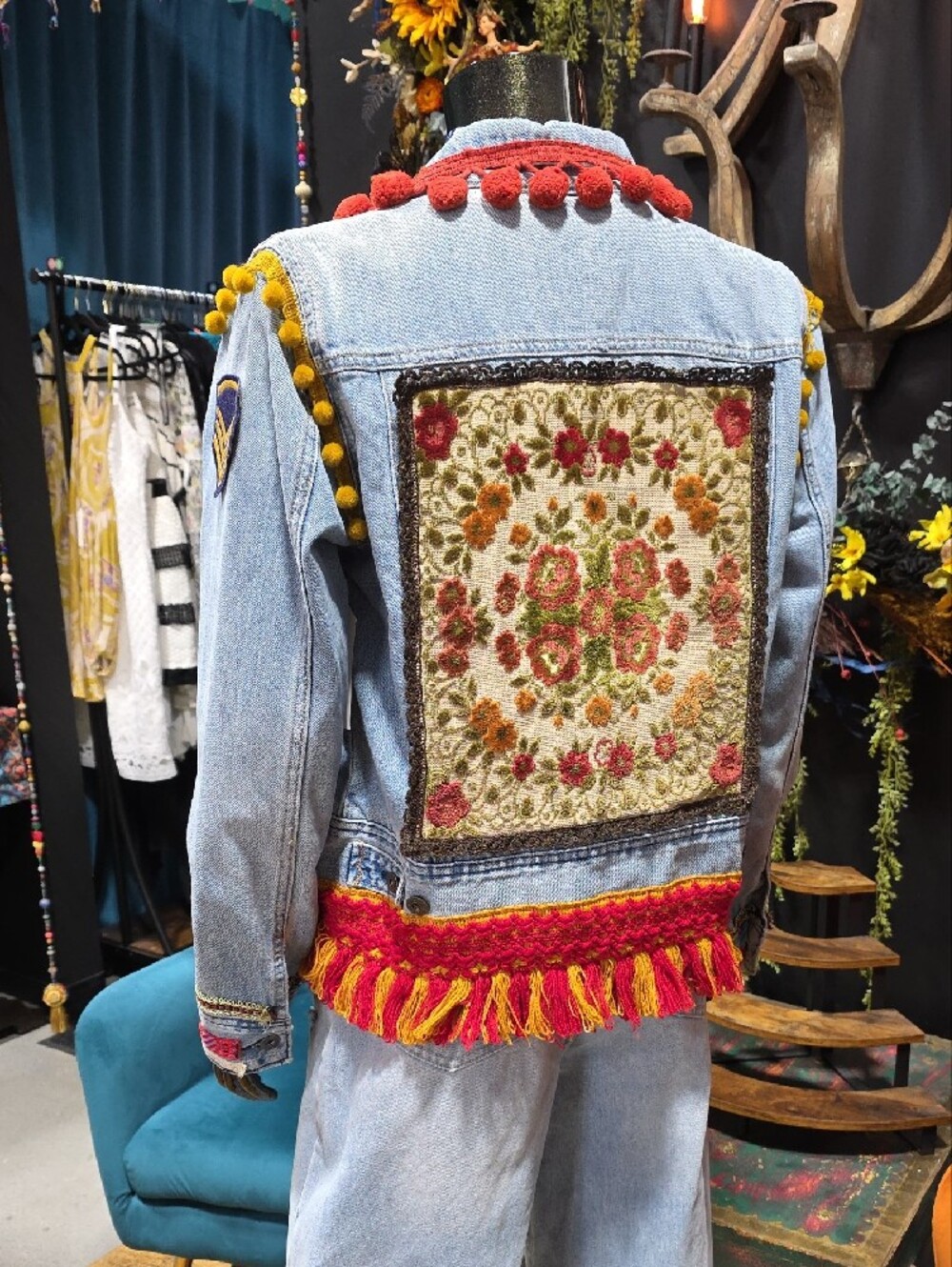 Artisan Embellished Light Wash Denim Jean Jacket -OOAK - Picture 15 of 16
